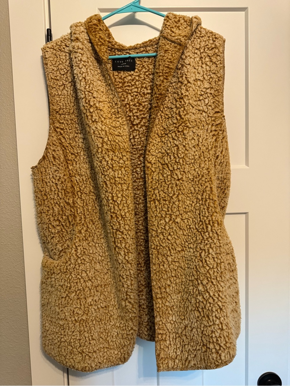 Love Tree Tan Sherpa Hooded Teddy Vest